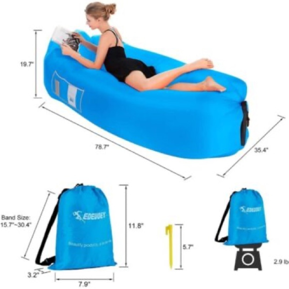 EDEUOEY Inflatable Lounger Air Sofa: Waterproof Beach Travel Outdoor Recliner